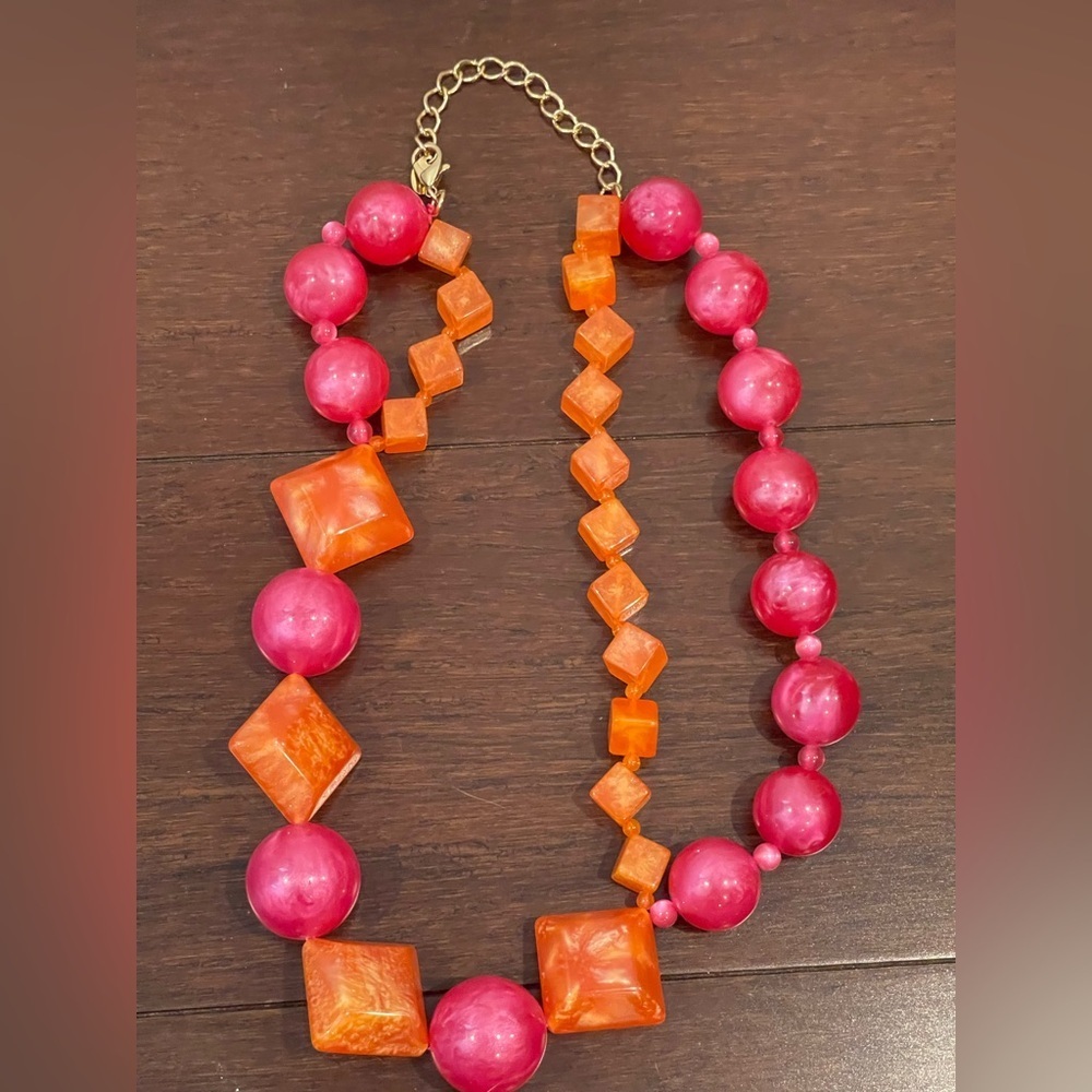 zara Vibrant Pink and Orange Beaded statement Necklace